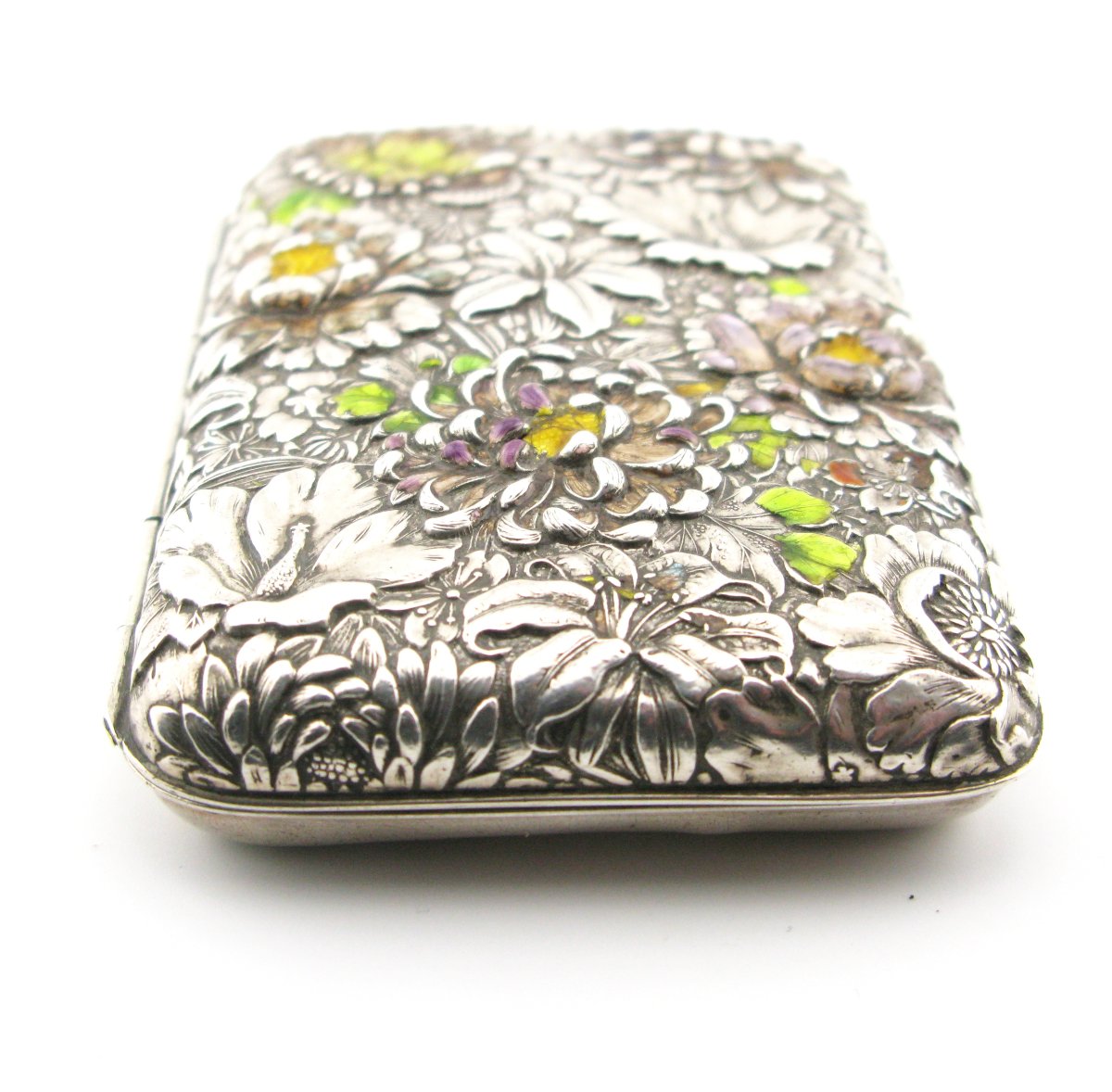 Étui à cigarettes japonais en argent et émail, époque Meiji-photo-4