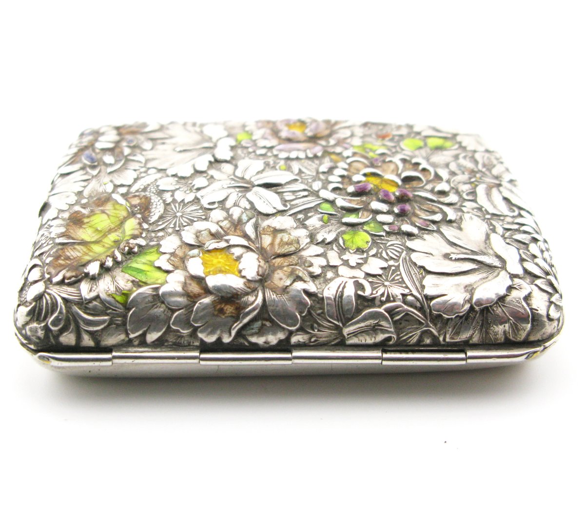 Étui à cigarettes japonais en argent et émail, époque Meiji-photo-1