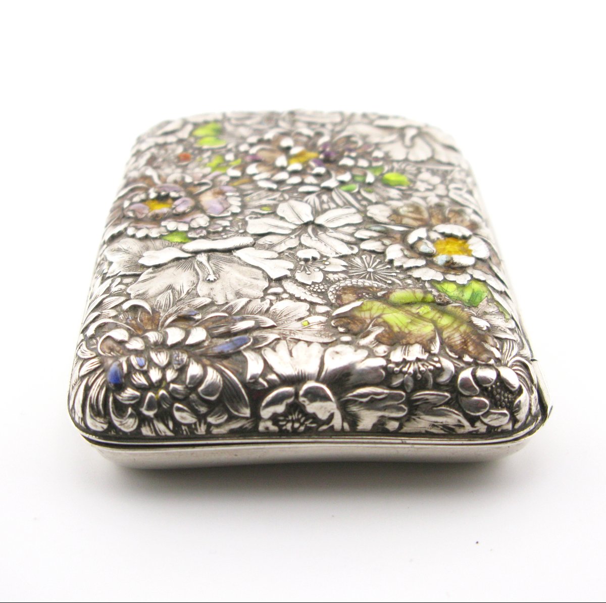 Étui à cigarettes japonais en argent et émail, époque Meiji-photo-2