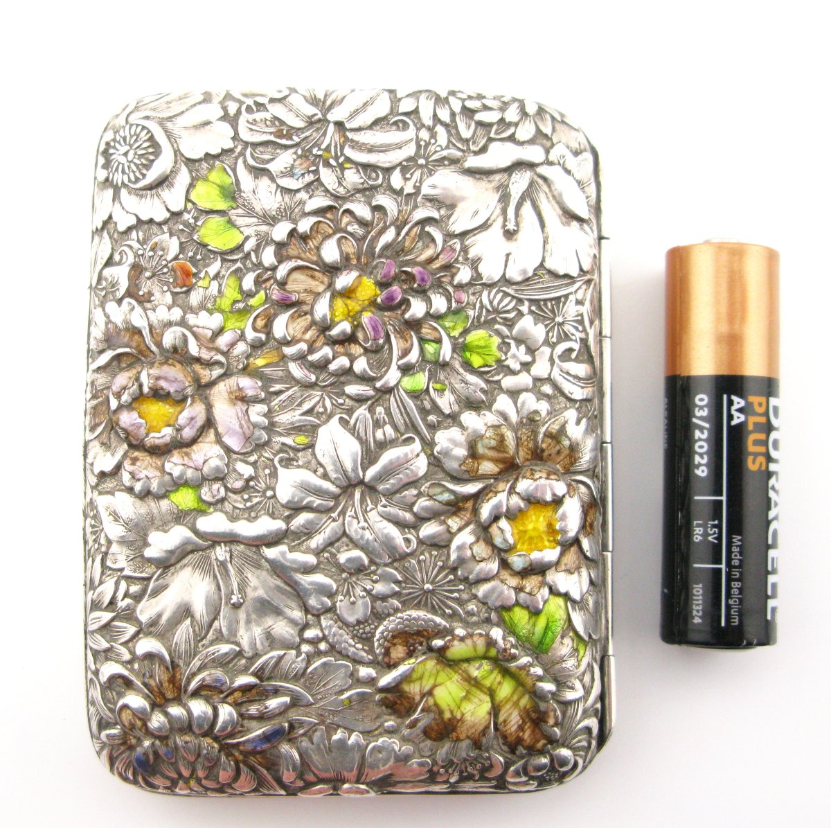 Étui à cigarettes japonais en argent et émail, époque Meiji-photo-5