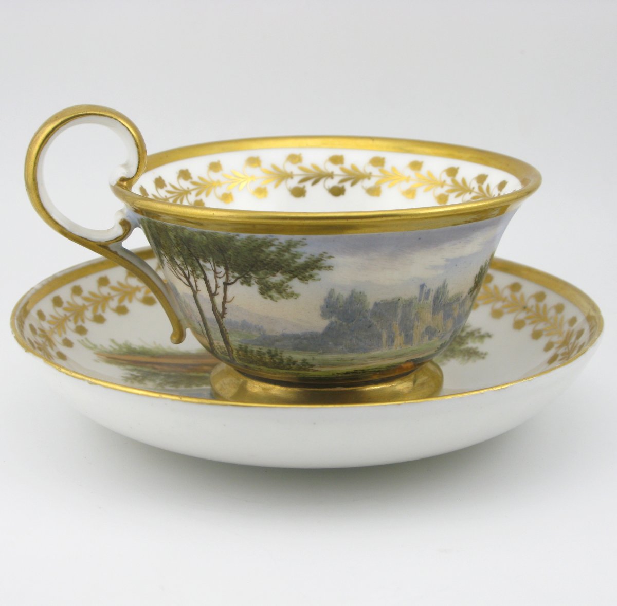 Tasse et soucoupe topographiques en porcelaine de Paris, Dagoty, début du XIXe siècle-photo-4