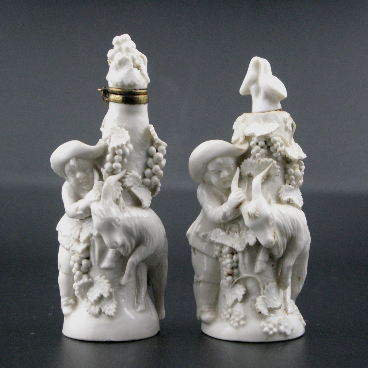 Two 18th-century Goatherd Porcelain Scent Bottles, Chelsea And Kelsterbach