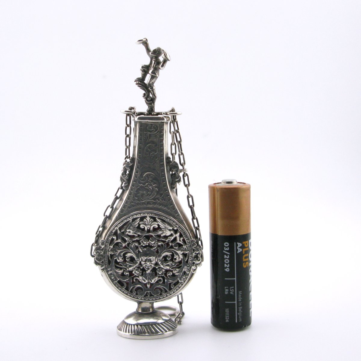 Flacon à parfum et pomander en argent du XVIIIe siècle-photo-6
