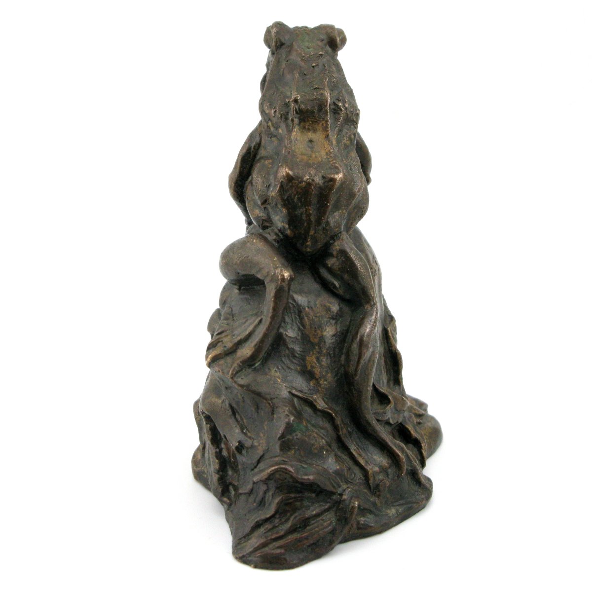 Sculpture en bronze antique d'une grenouille sur un rocher, signée-photo-1