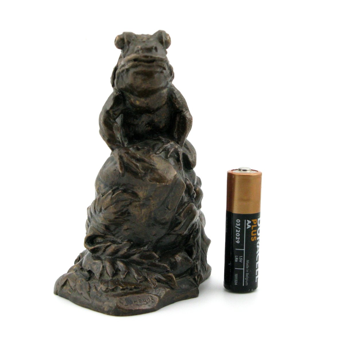 Sculpture en bronze antique d'une grenouille sur un rocher, signée-photo-8
