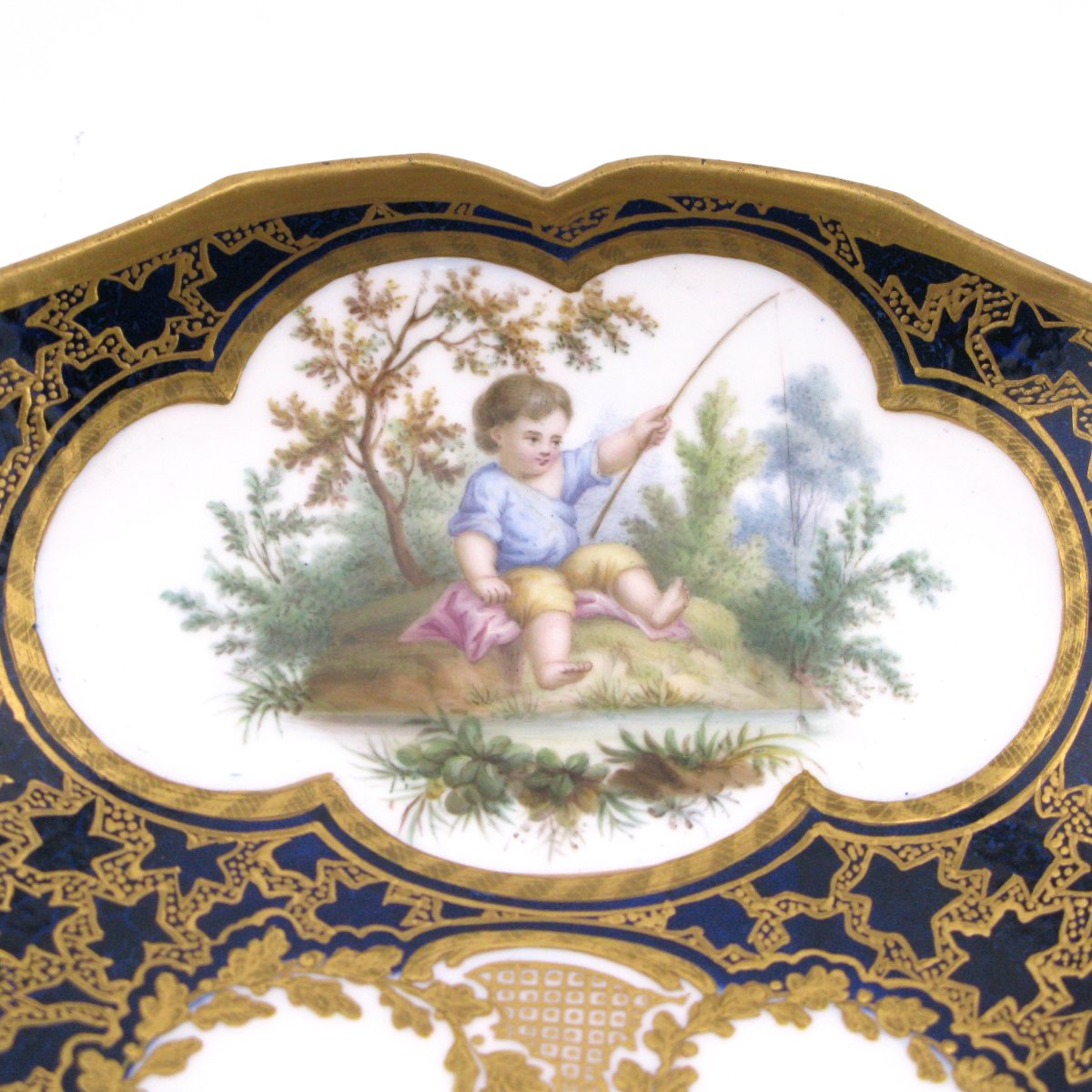 Sèvres Porcelain Dish Vermiculé Gilding, France, 1767-photo-4