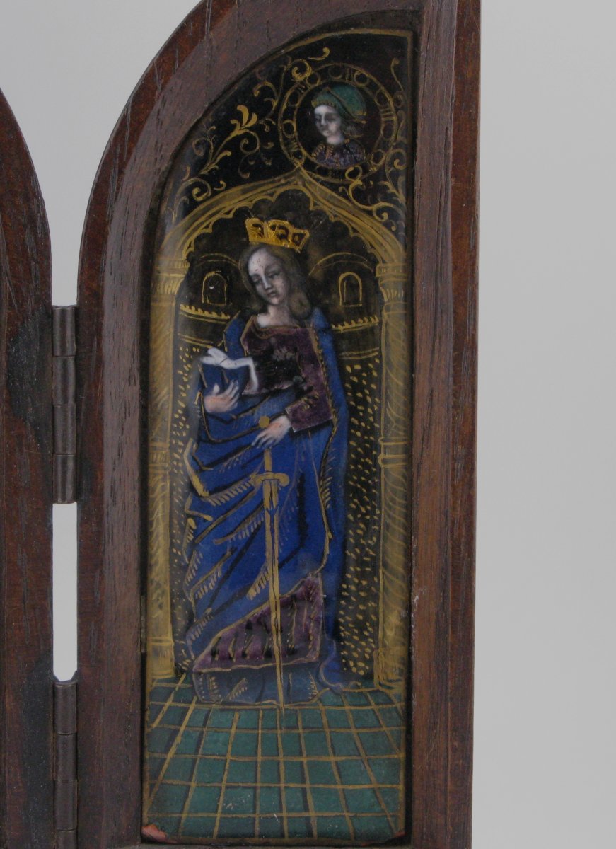 Triptyque en émail de Limoges représentant la Crucifixion (XIXe siècle)-photo-3