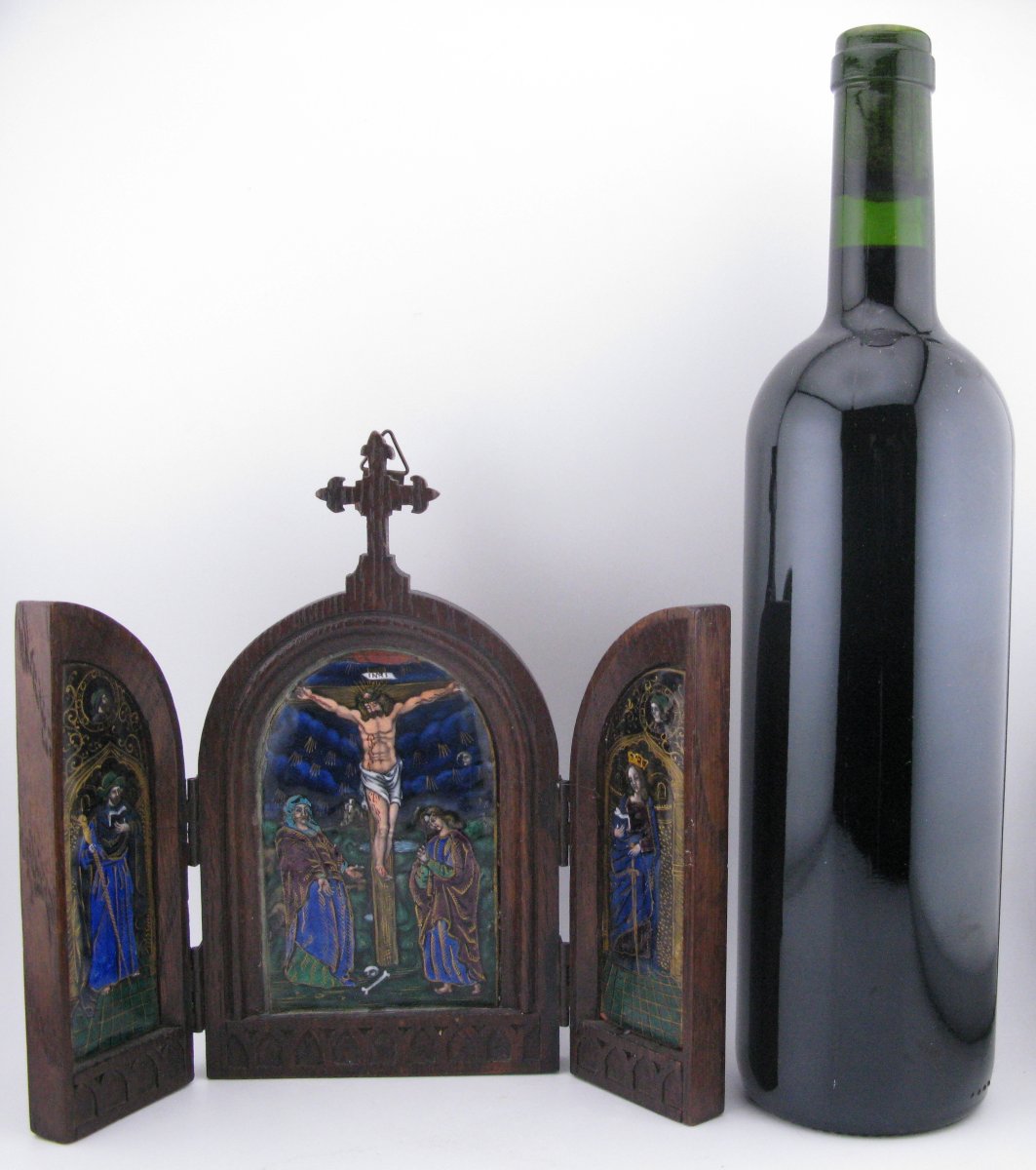 Triptyque en émail de Limoges représentant la Crucifixion (XIXe siècle)-photo-5