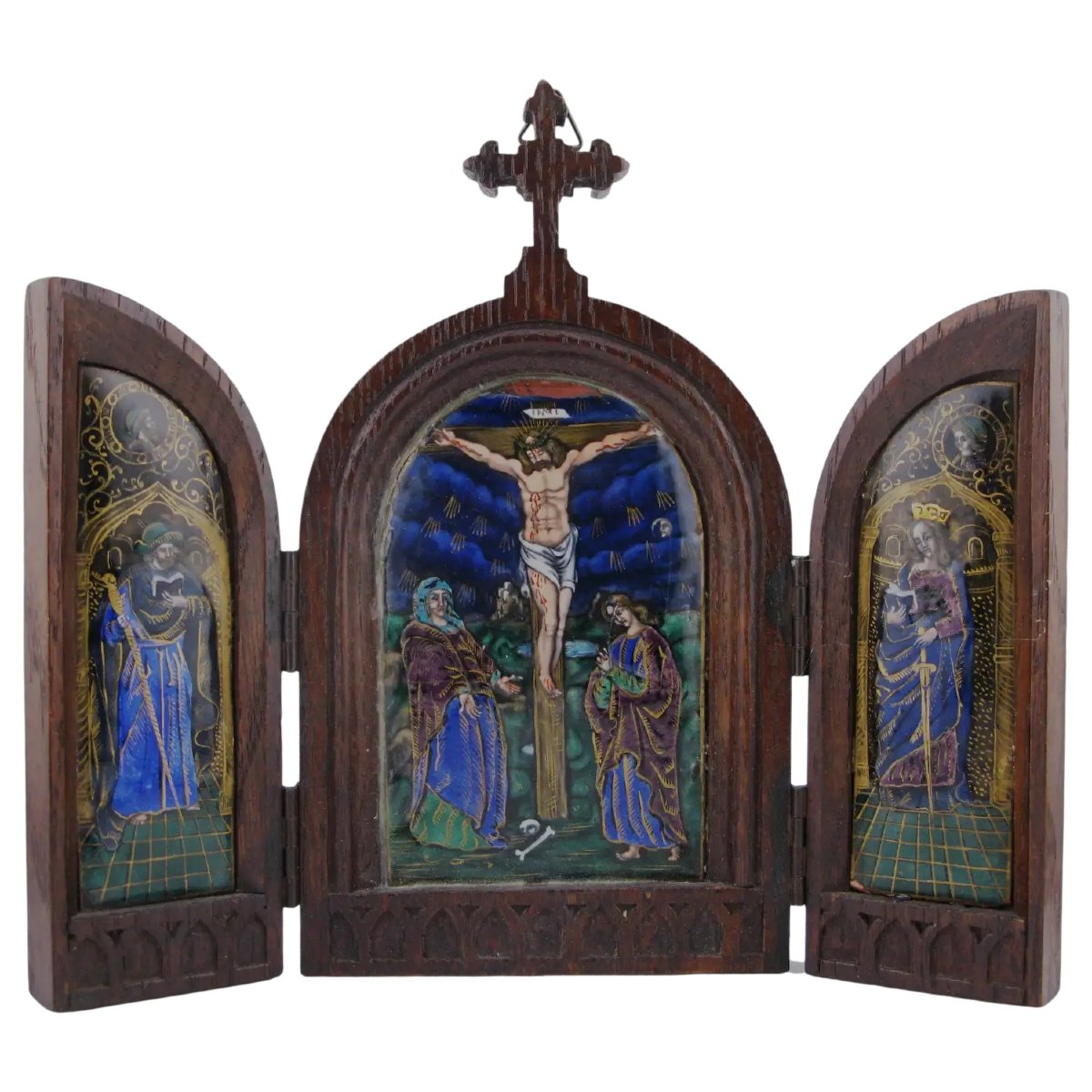 Triptyque en émail de Limoges représentant la Crucifixion (XIXe siècle)