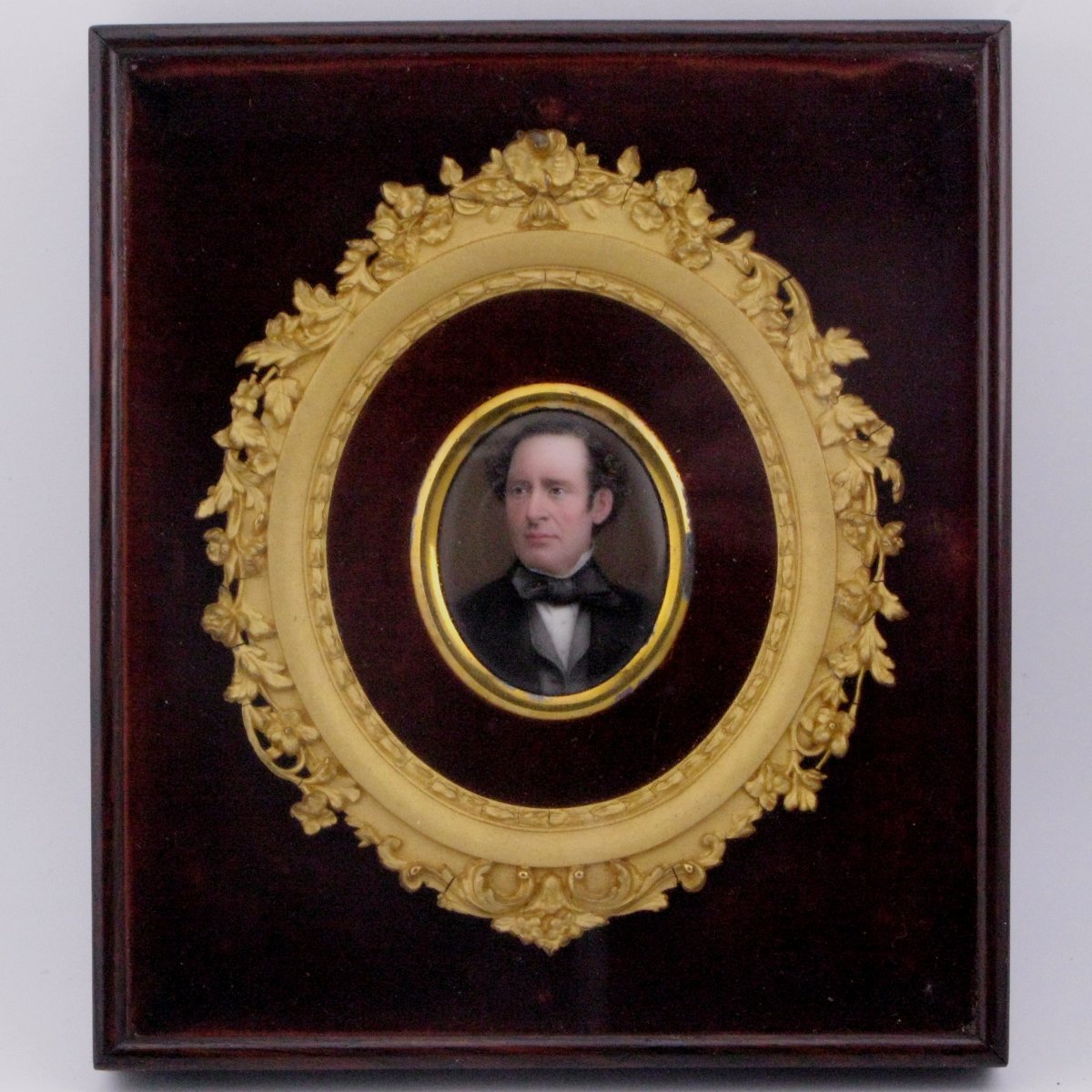 Paire de portraits miniatures sur émail, vers 1850-photo-3