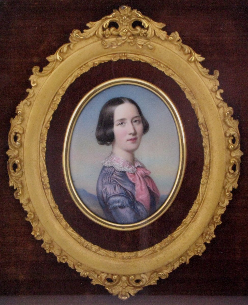 Paire de portraits miniatures sur émail, vers 1850-photo-4