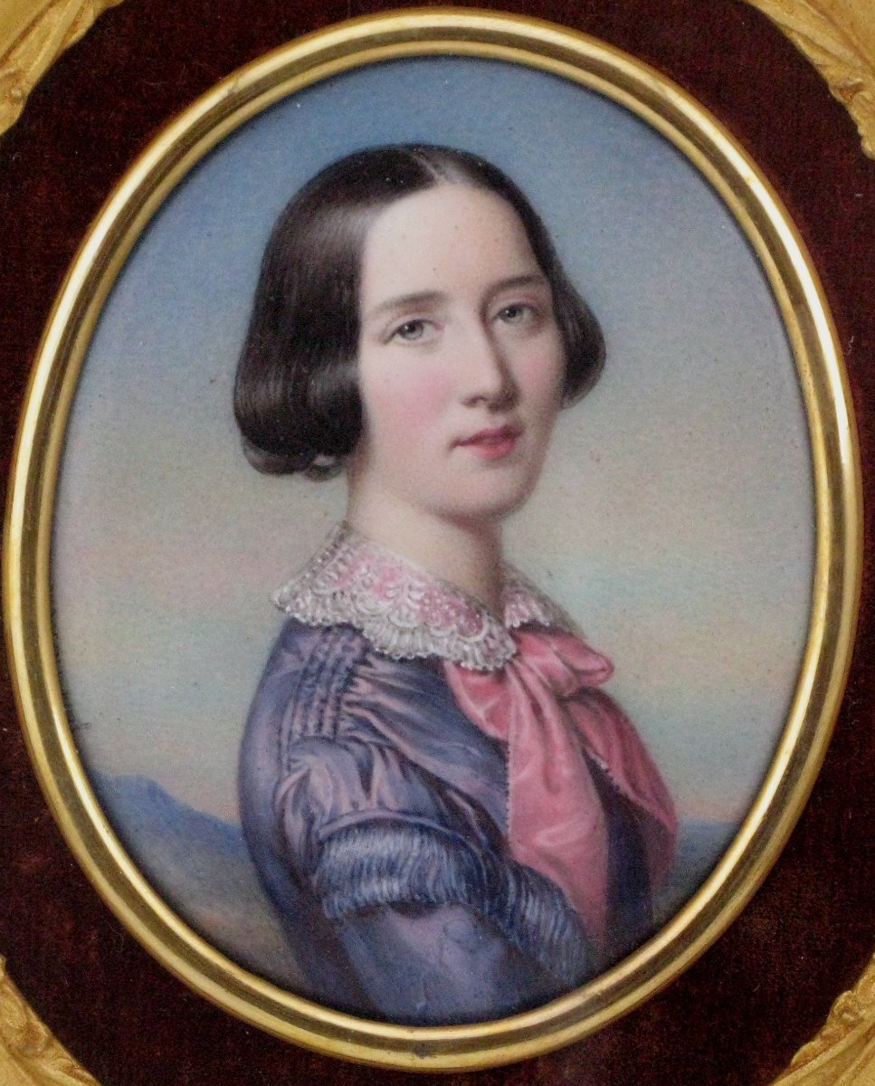 Paire de portraits miniatures sur émail, vers 1850-photo-2