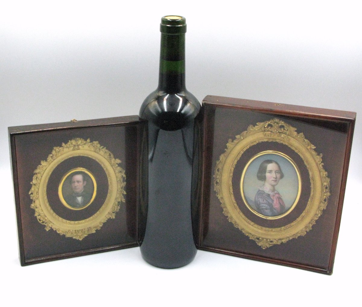 Paire de portraits miniatures sur émail, vers 1850-photo-8