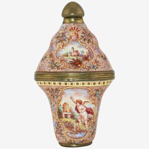Flacon à parfum/vinaigrette en émail et vermeil Ludwig Politzer
