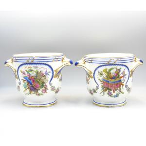 Near-pair Of French Sevres-style Porcelain Glass Coolers