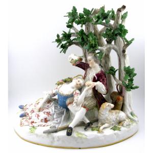 Meissen Porcelain Pastoral Figure Group Shepherd And Shepherdess, 19th Century