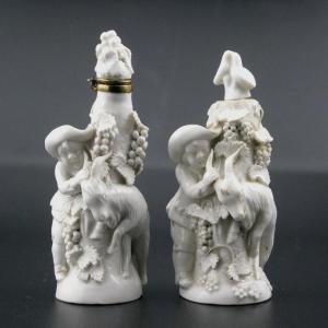 Two 18th-century Goatherd Porcelain Scent Bottles, Chelsea And Kelsterbach