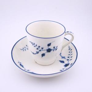 18th-century Chantilly Porcelain Blue Sprig Cup And Saucer