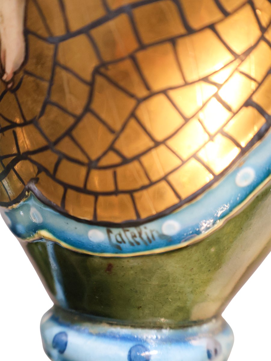 Pair Of Large Art Nouveau Glazed Ceramic Vases, Circa 1900, Signed Catelin-photo-1