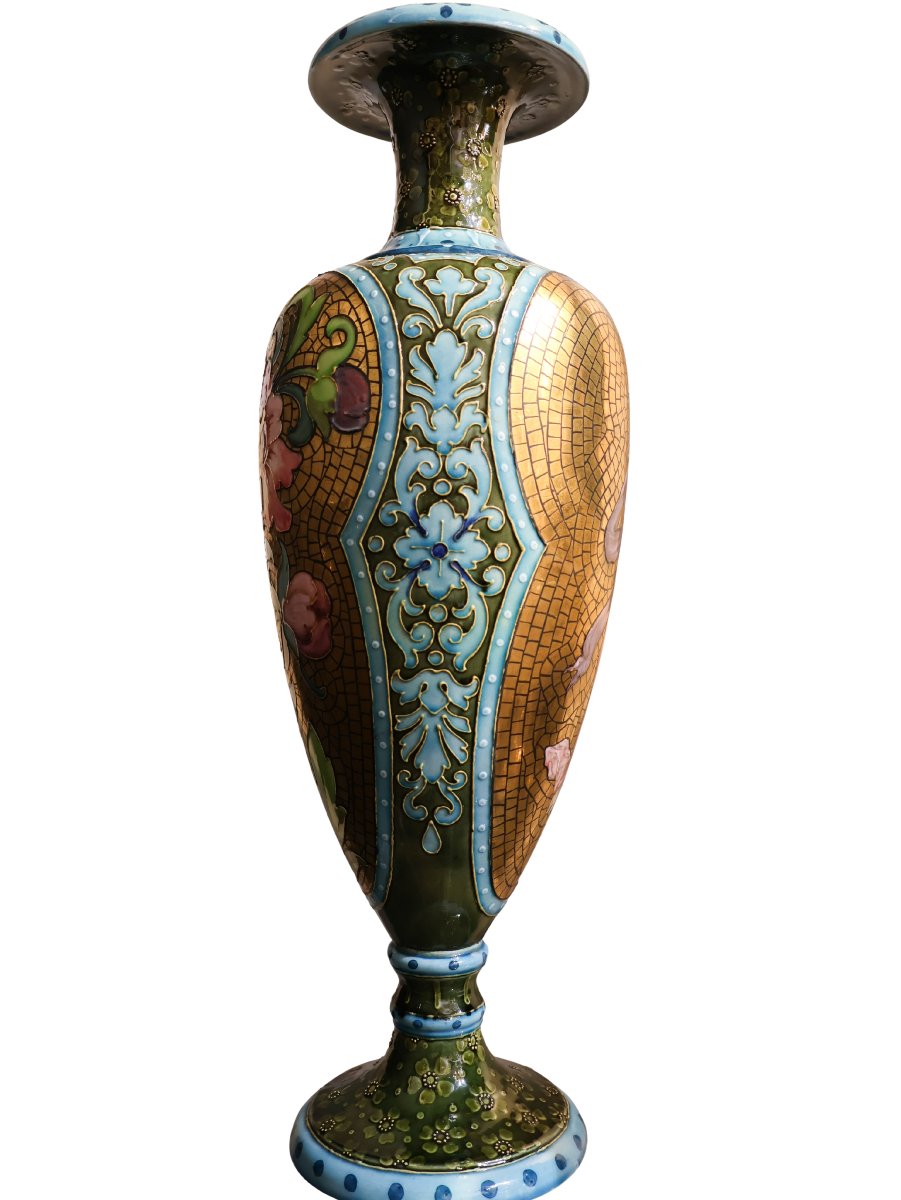 Pair Of Large Art Nouveau Glazed Ceramic Vases, Circa 1900, Signed Catelin-photo-2