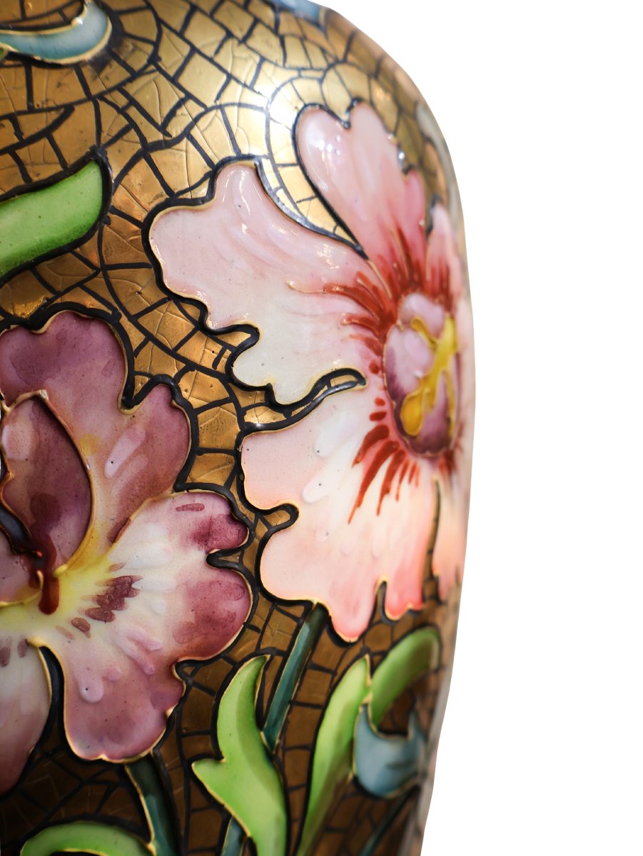 Pair Of Large Art Nouveau Glazed Ceramic Vases, Circa 1900, Signed Catelin-photo-3