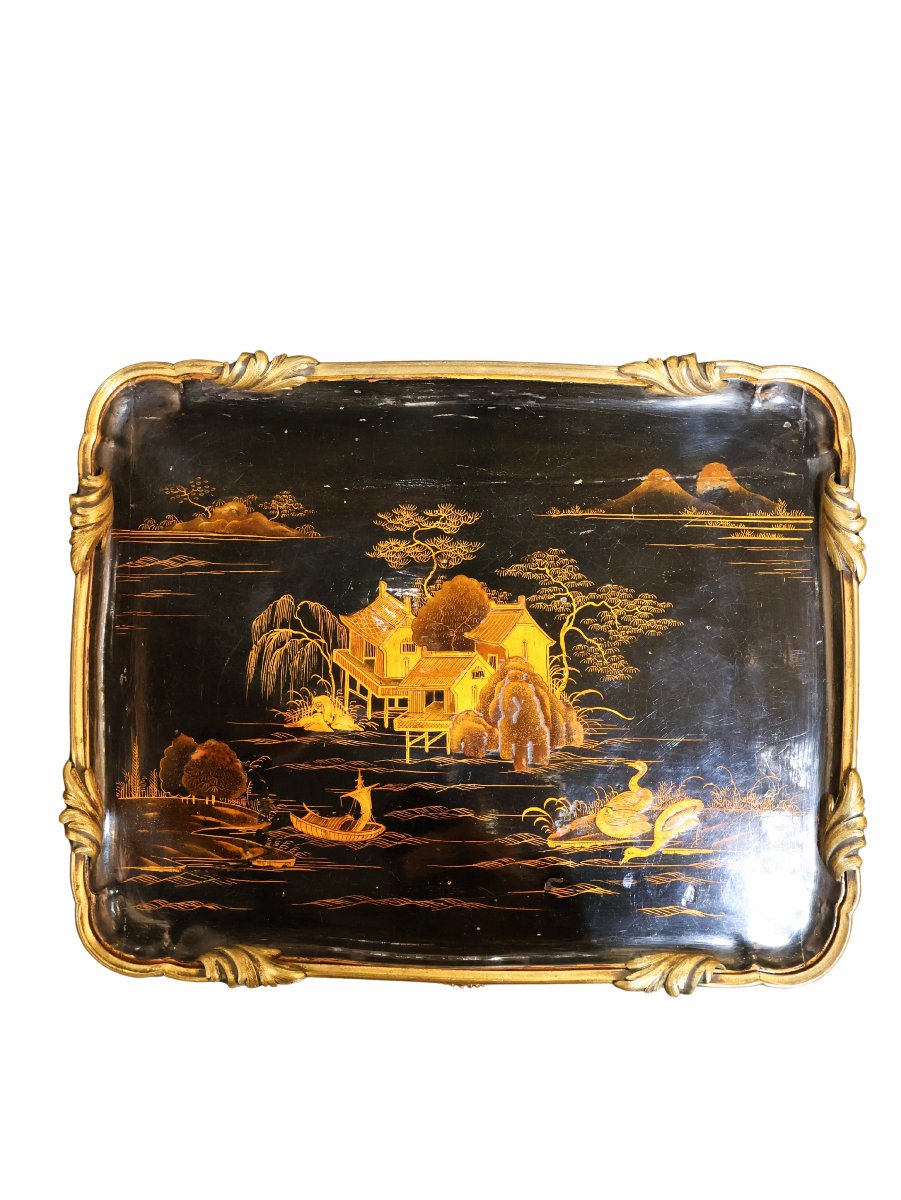 Napoleon III Japanese Book Table In Black Lacquer And Gilt Bronze-photo-3