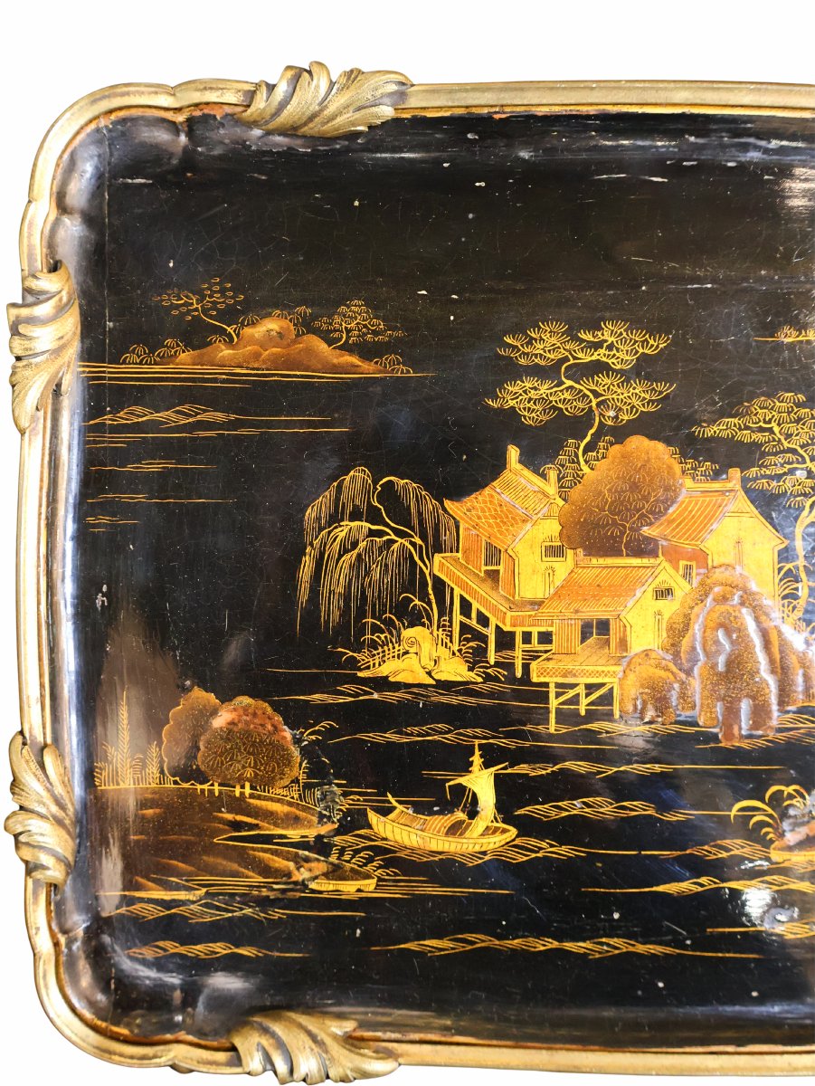 Napoleon III Japanese Book Table In Black Lacquer And Gilt Bronze-photo-4