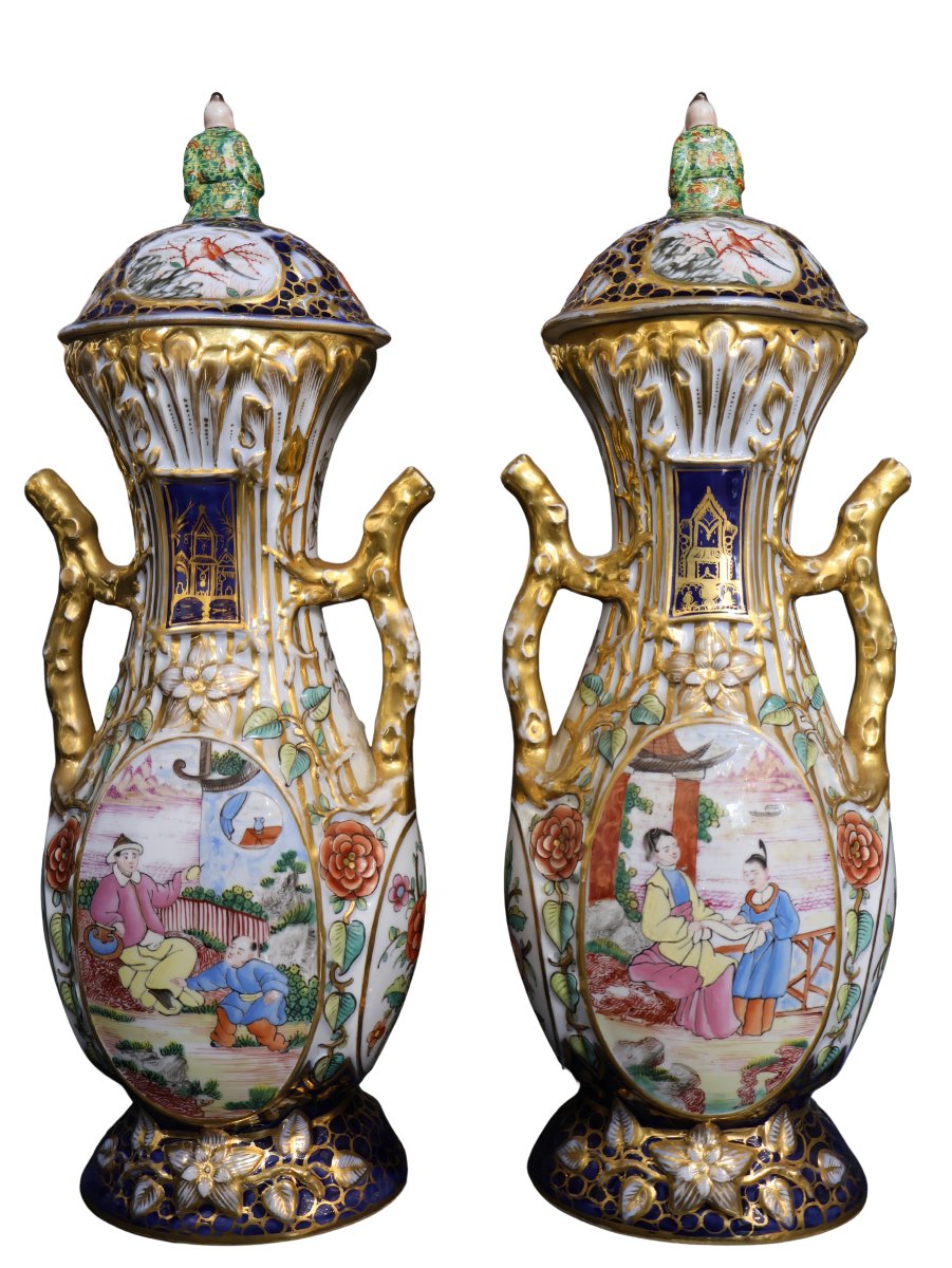Paire de vases couverts en porcelaine de Bayeux – XIXe siècle-photo-4