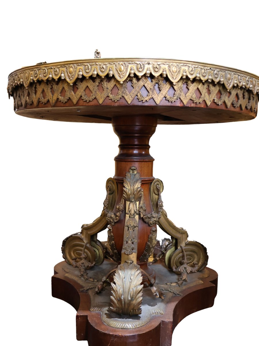 Grande table de salon Napoléon III en acajou et bronze doré, XIXe siècle-photo-2