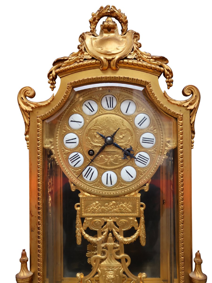Pendule de cheminée en bronze doré signée F. Barbedienne, Paris, époque Napoléon III-photo-2