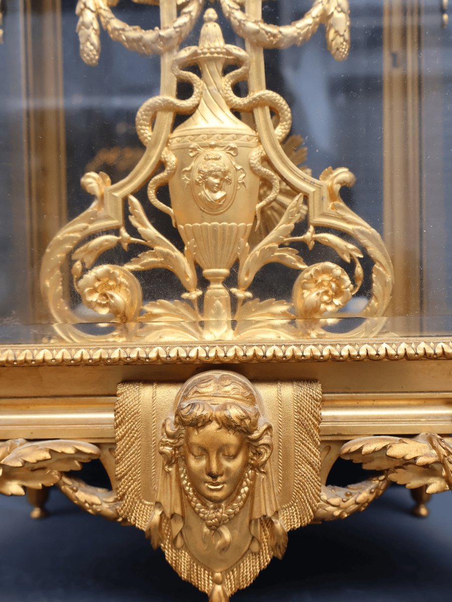 Pendule de cheminée en bronze doré signée F. Barbedienne, Paris, époque Napoléon III-photo-4