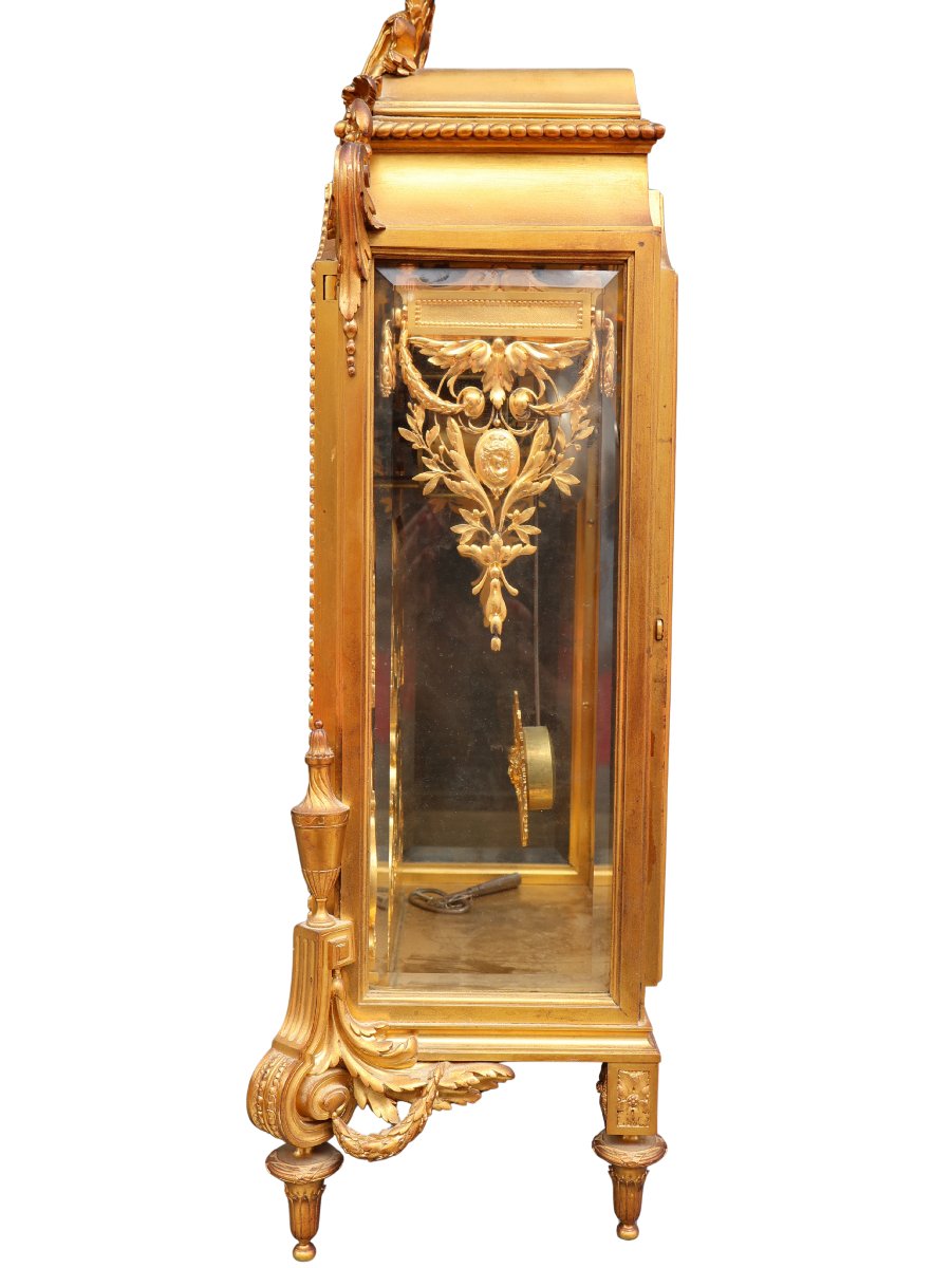 Pendule de cheminée en bronze doré signée F. Barbedienne, Paris, époque Napoléon III-photo-2
