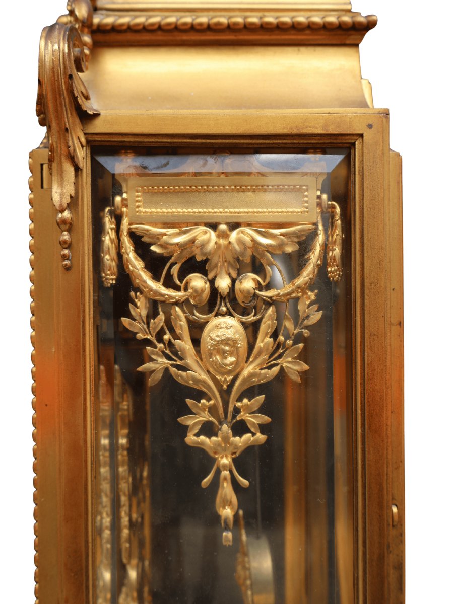 Pendule de cheminée en bronze doré signée F. Barbedienne, Paris, époque Napoléon III-photo-3