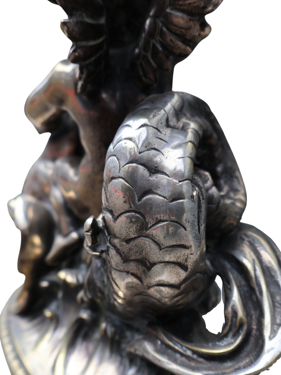 Coupe de centre de table en bronze argenté à décor mythologique, époque Napoléon III-photo-2