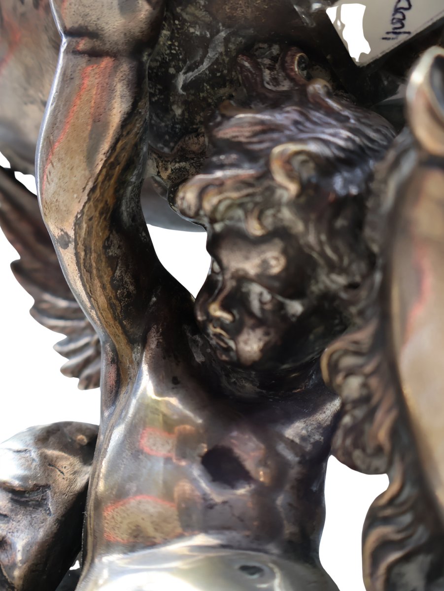 Coupe de centre de table en bronze argenté à décor mythologique, époque Napoléon III-photo-3