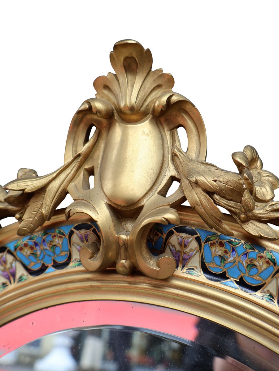Miroir Napoléon III en bronze doré et émaux cloisonnés-photo-3