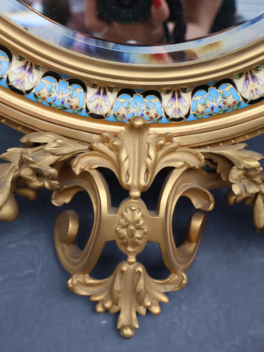 Miroir Napoléon III en bronze doré et émaux cloisonnés-photo-1