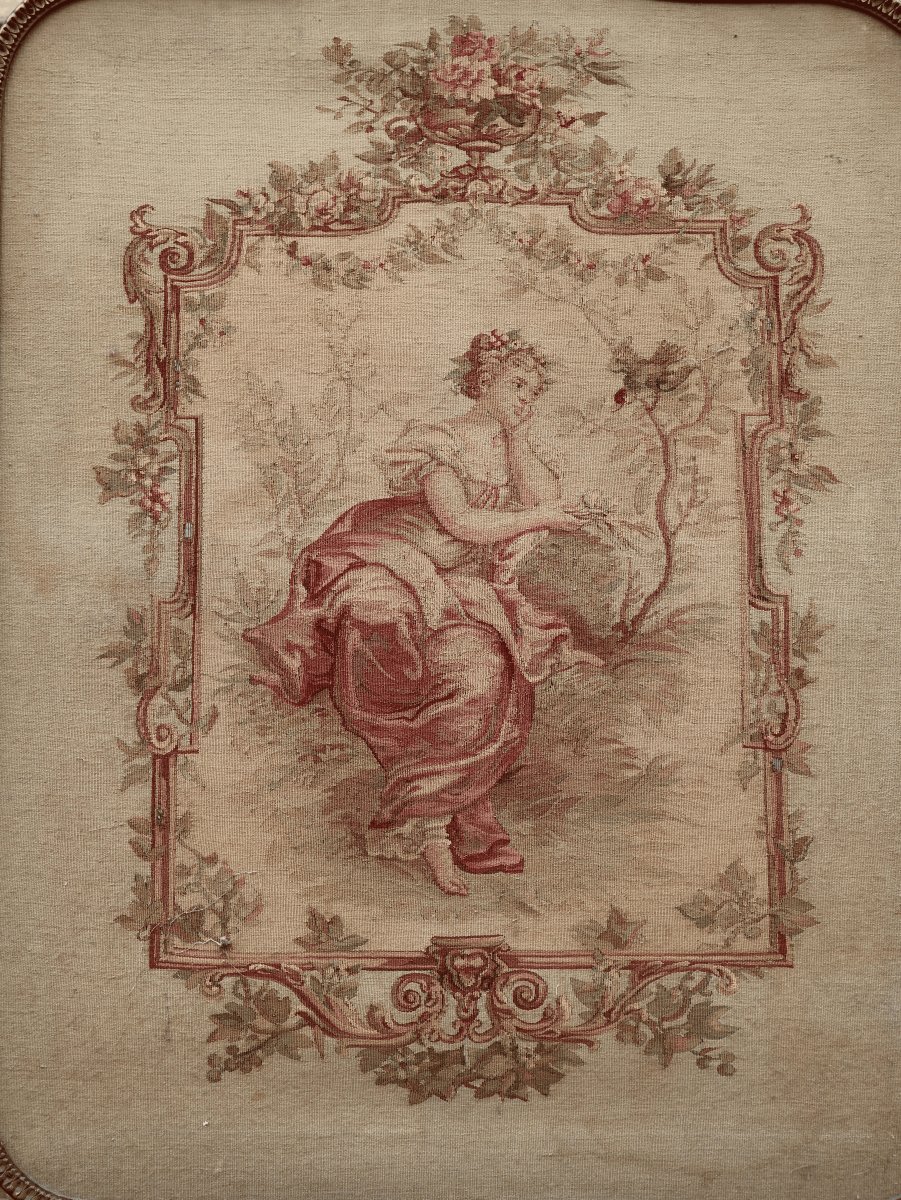 Napoleon III-style Fireplace Screen In Gilded Bronze And Aubusson Tapestry-photo-2