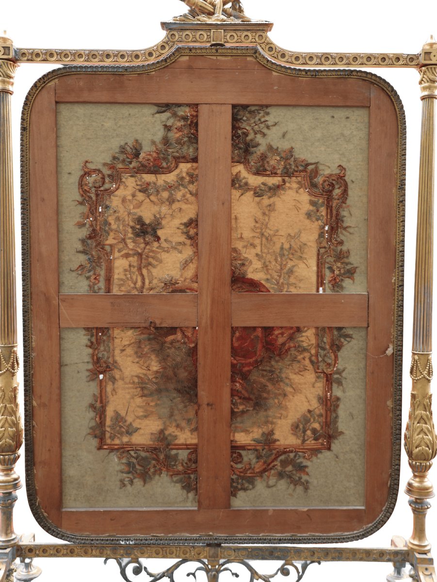 Napoleon III-style Fireplace Screen In Gilded Bronze And Aubusson Tapestry-photo-4
