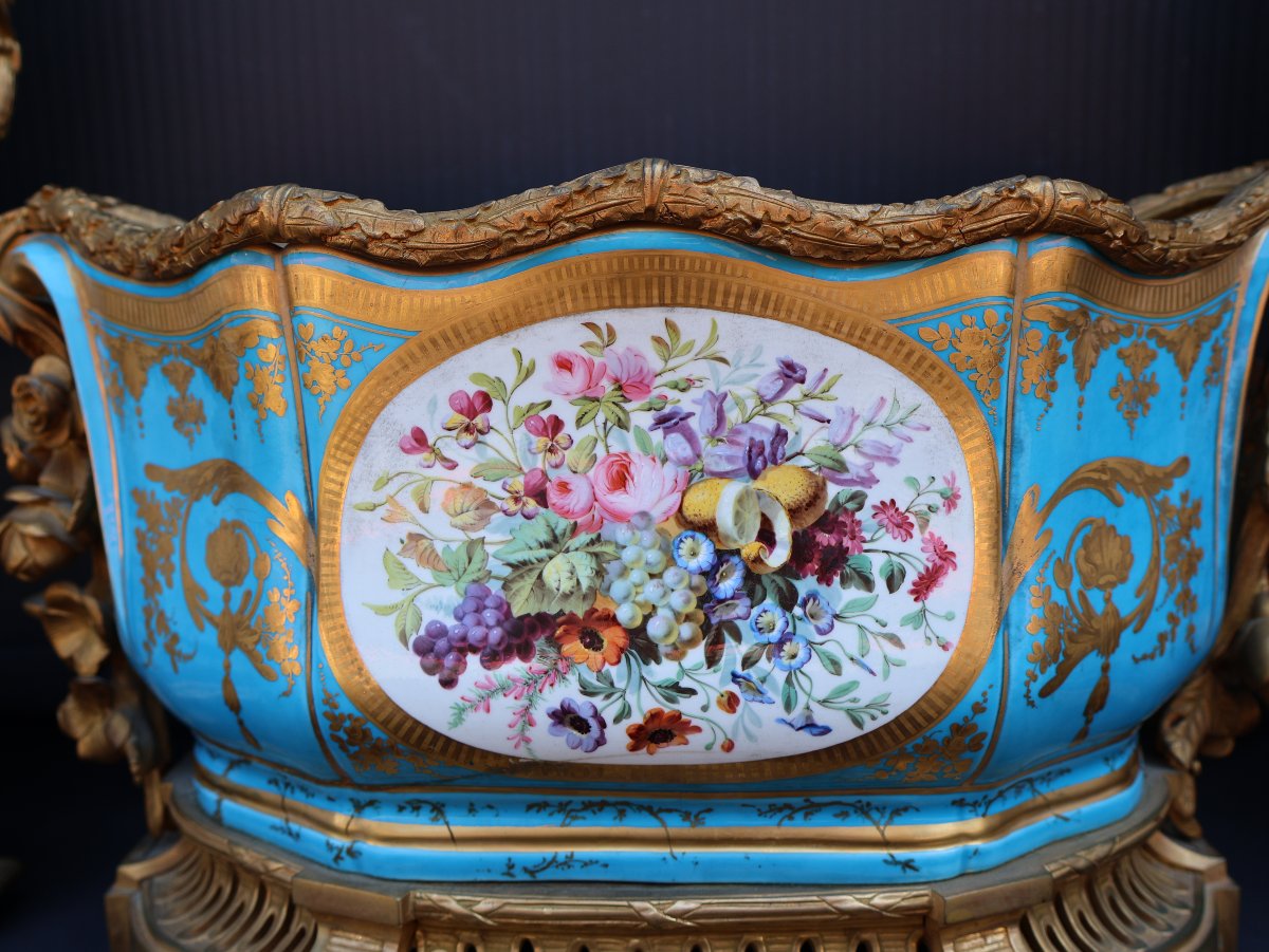 Blue-ground Porcelain And Gilt-bronze Mantel Garniture – Louis XVI Style-photo-3