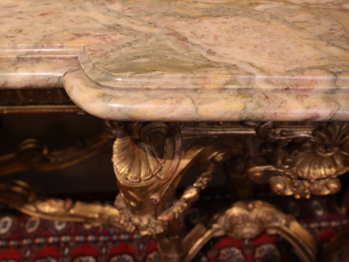 Side Table Made Of Carved And Gilded Wood And Marble-photo-2