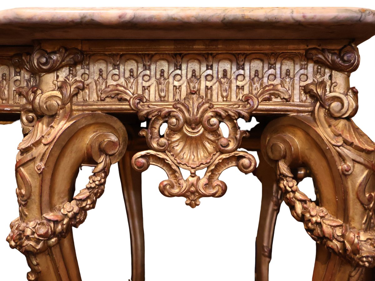 Side Table Made Of Carved And Gilded Wood And Marble-photo-4