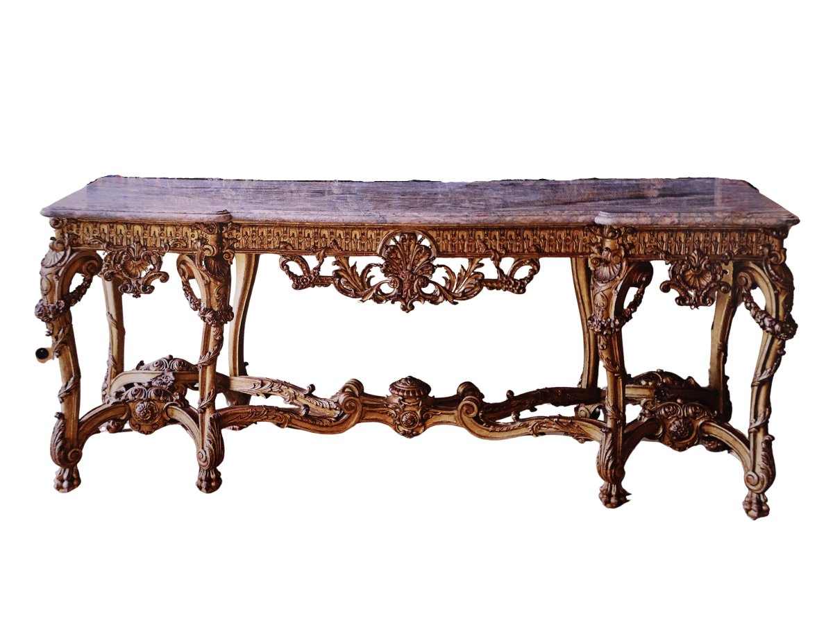 Side Table Made Of Carved And Gilded Wood And Marble-photo-1