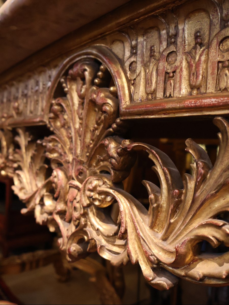 Side Table Made Of Carved And Gilded Wood And Marble-photo-3