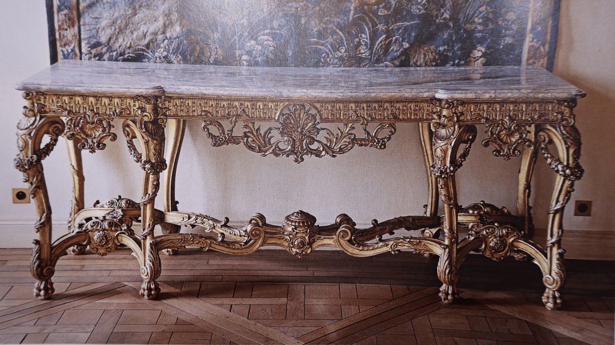 Side Table Made Of Carved And Gilded Wood And Marble