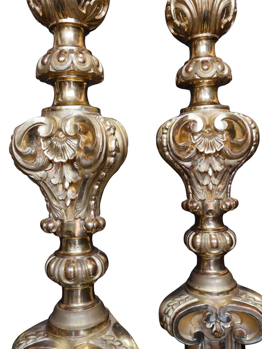Pair Of Carved And Gilded Altar Candlesticks, Regency Style-photo-3