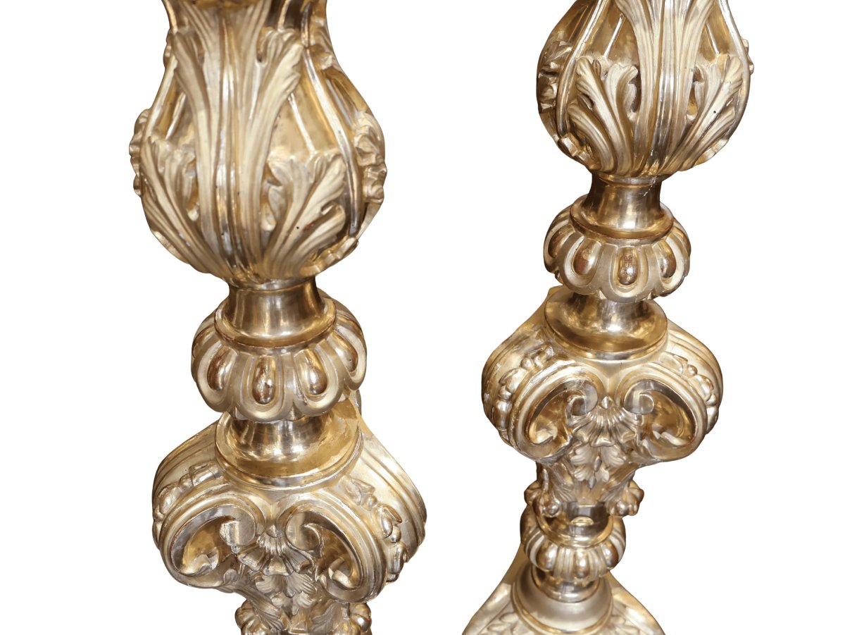 Pair Of Carved And Gilded Altar Candlesticks, Regency Style-photo-4