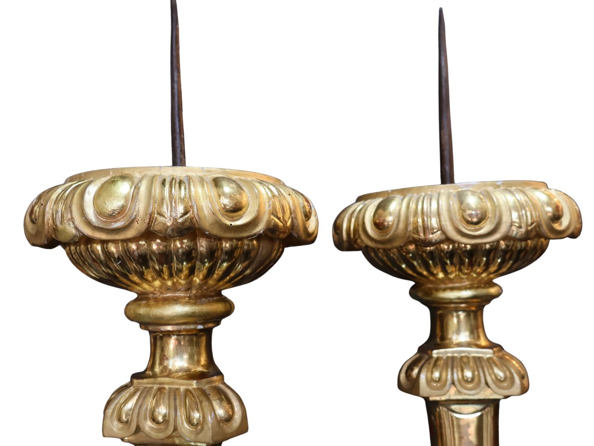 Pair Of Carved And Gilded Altar Candlesticks, Regency Style-photo-1