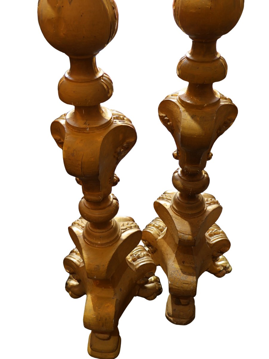 Pair Of Carved And Gilded Altar Candlesticks, Regency Style-photo-3