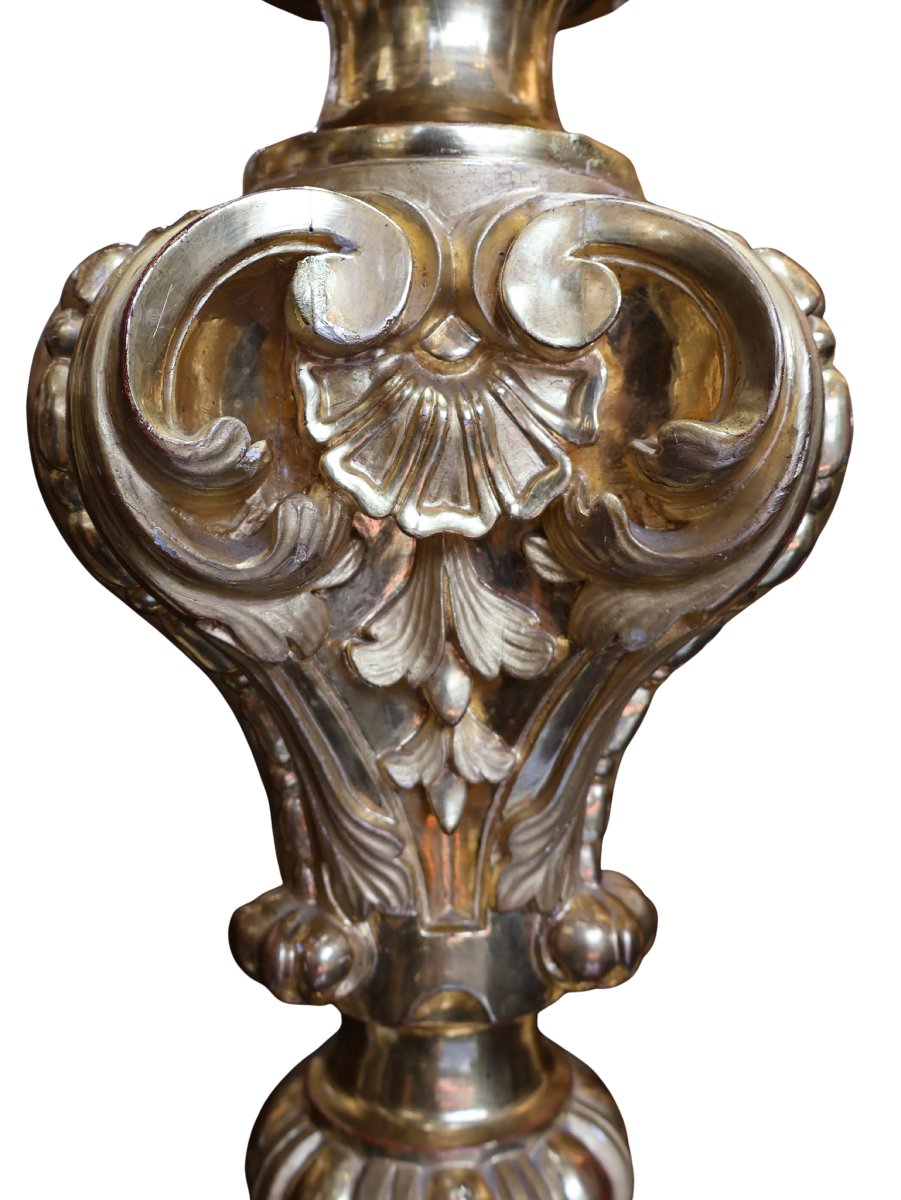 Pair Of Carved And Gilded Altar Candlesticks, Regency Style-photo-4